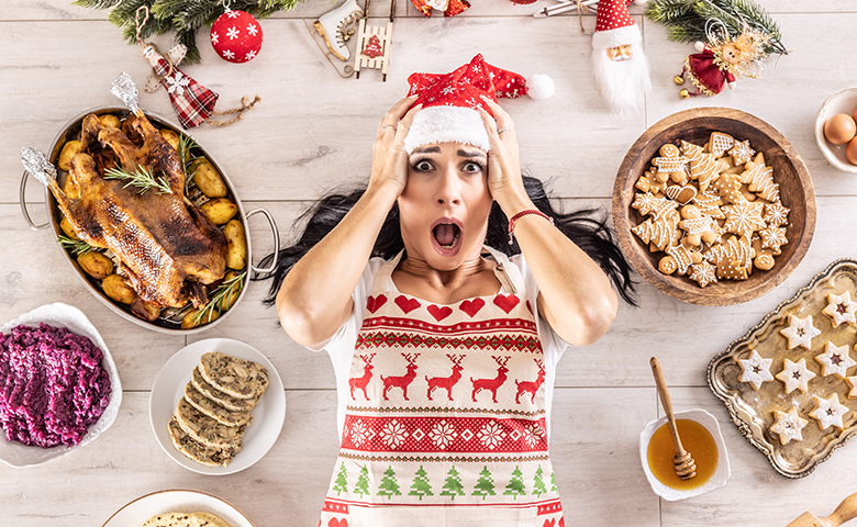 Woman overwhelmed at Christmas