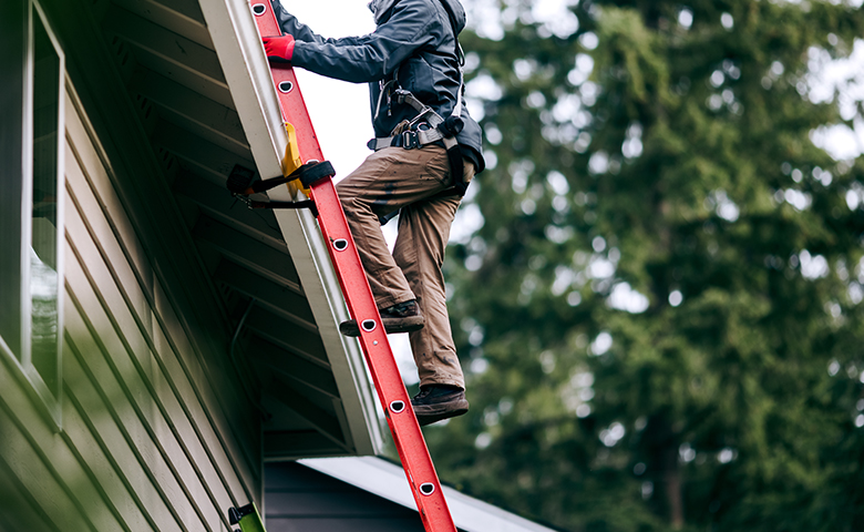 Using ladder to access rooftop